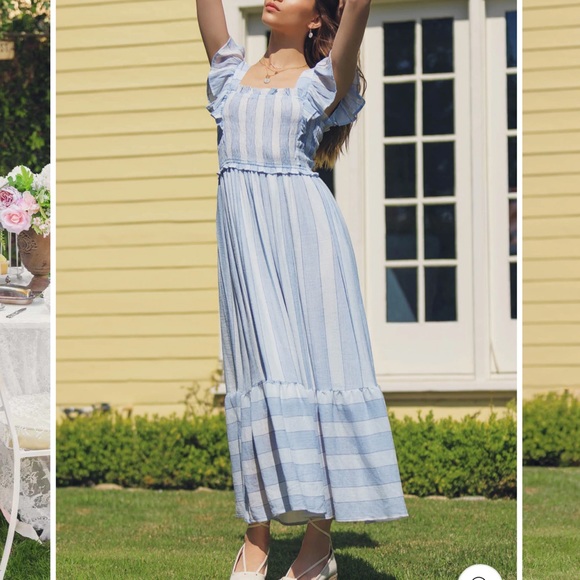 NWT Smocked Striped Flutter Sleeve Maxi Dress - Picture 1 of 9